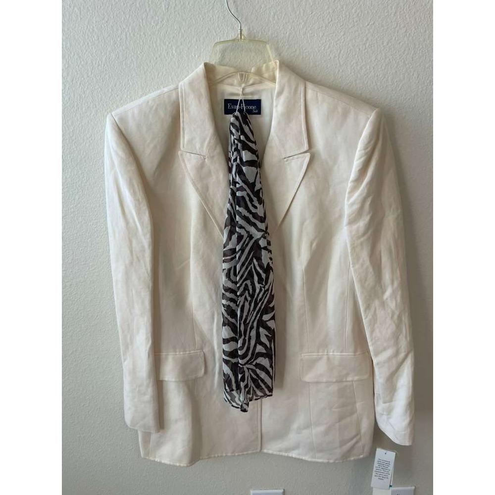 Evan-Picone Womens Cream Linen Blend Blazer Scarf Set Size 14 NEW $200